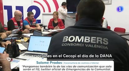 Imágenes de la reunión del Cecopi emitidas por TVE, que revelaban que la exconsejera Salomé Pradas dio instrucciones sobre el mensaje Es Alert