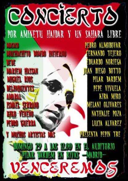 Cartel del concierto solidario con Aminatou Haidar, que el día 29 de noviembre ofrecen artistas españoles.