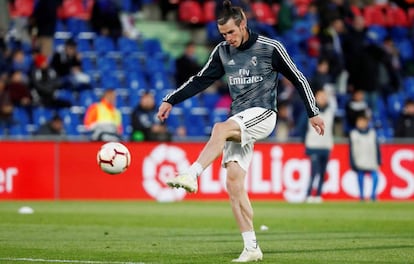 Bale, durante un calentamiento con el Real Madrid.