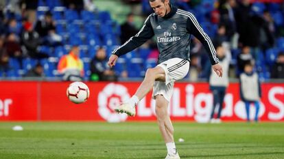 Bale, durante un calentamiento con el Real Madrid.