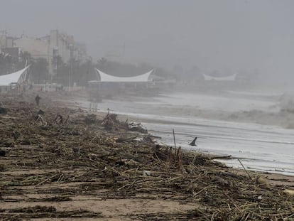 Estado en el que ha quedado la playa de Calella, en la provincia de Barcelona, tras el temporal Gloria. 