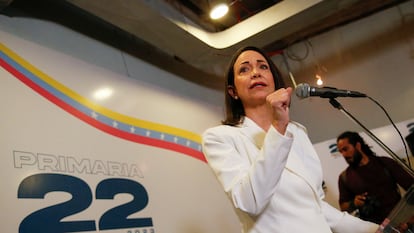 María Corina Machado, líder opositora en Venezuela, durante una conferencia de prensa, el pasado 22 de octubre, en Caracas.