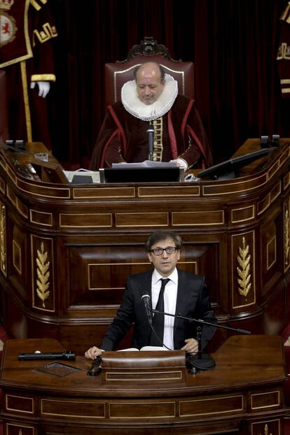 El humorista José Mota, durante su intervención en el homenaje del Congreso a Cervantes.