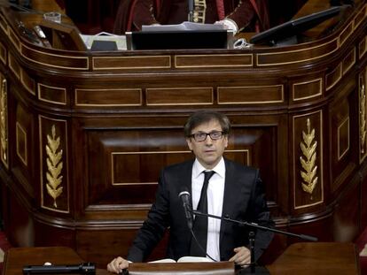 El humorista Jos&eacute; Mota, durante su intervenci&oacute;n en el homenaje del Congreso a Cervantes.