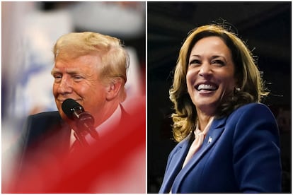 Donald Trump y Kamala Harris, en una combinación de imágenes de sus mitines.