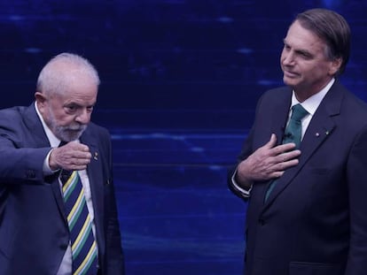 Luiz Inácio Lula da Silva y Jair Bolsonaro en un debate televisivo.