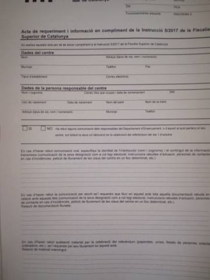 The form the regional police will complete about polling station sites.