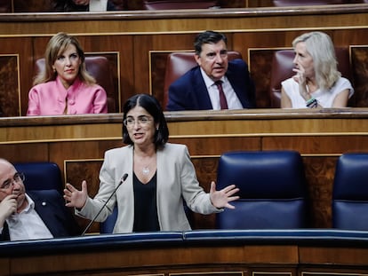 La ministra de Sanidad, Carolina Darias, interviene en el Congreso de los Diputados, el pasado 14 de septiembre.