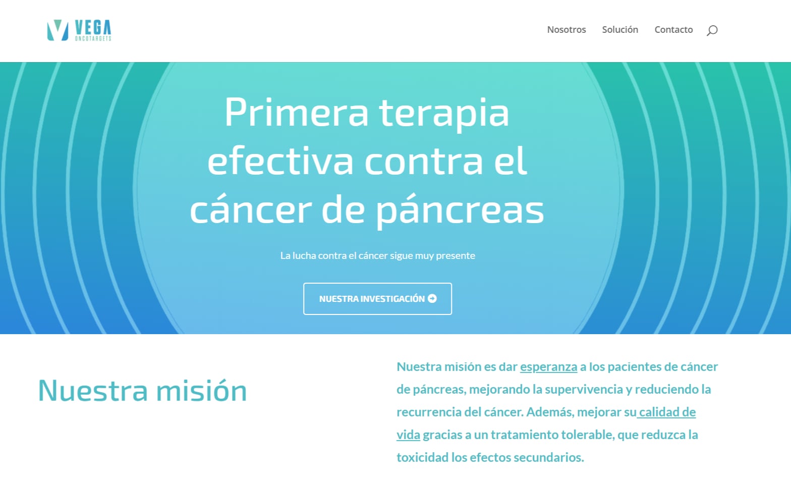Página web de la empresa Vega Oncotargets, el 6 de febrero, antes de que el eslogan se cambiase por 