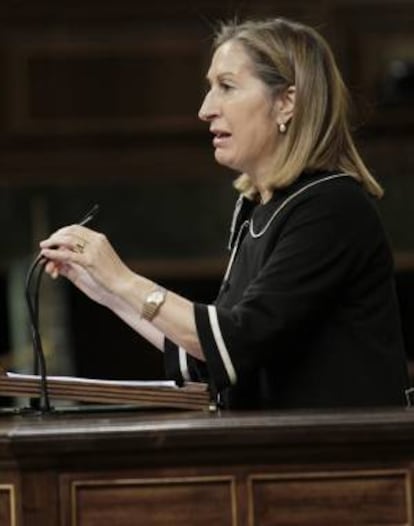 La ministra de Fomento, Ana Pastor, durante su intervención en la sesión de control al Ejecutivo que hoy celebra el Congreso de los Diputados.