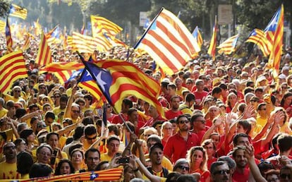 Un moment de la manifestaci&oacute; a Barcelona de l&#039;&uacute;ltima Diada. 