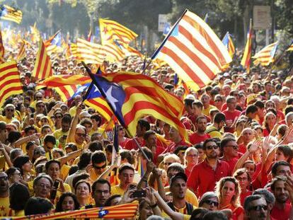 Un moment de la manifestaci&oacute; a Barcelona de l&#039;&uacute;ltima Diada. 