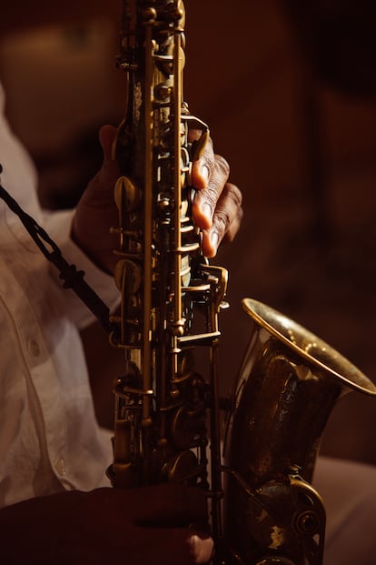 El saxofn de Romn Fili, durante un ensayo.