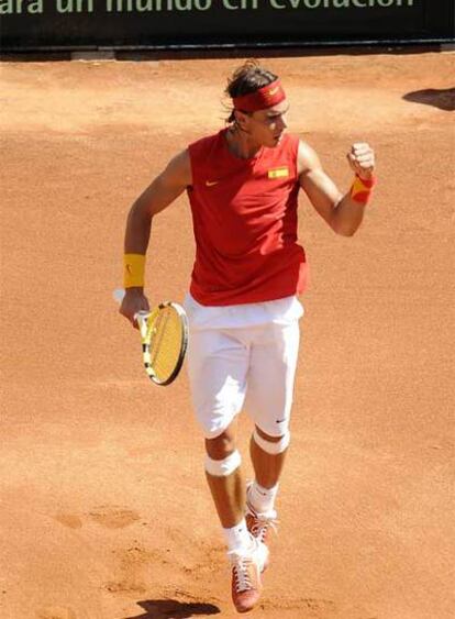 Nadal celebra uno de los puntos ante Querrey