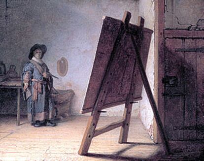 <i>El pintor en su estudio,</i> pintado por Rembrandt en 1628 y expuesto en Amsterdam.