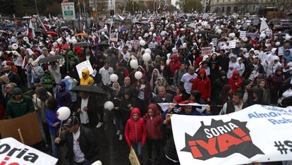 Manifestantes durante la protesta en Madrid contra la despoblación.