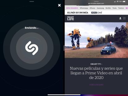 Shazam a pantalla partida en el iPad.
