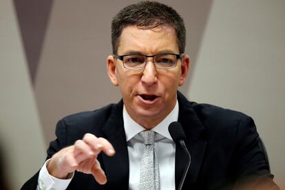 O jornalista Glenn Greenwald fala durante audiência na Câmara dos Deputados, no dia 11 de julho.