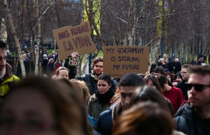 Imagen de la manifestación de expatriados organizada en Londres el 7 de abril con el lema ‘No nos vamos, nos echan’