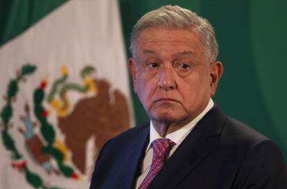 El presidente Andrés Manuel López Obrador, durante una rueda de prensa en Palacio Nacional.