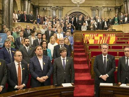 El Parlamento de Cataluña el 27 de octubre de 2017 después de aprobar la frustrada declaración de independencia.