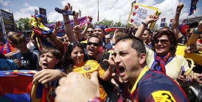 Aficionados culés en Madrid, antes de la final del curso anterior.
