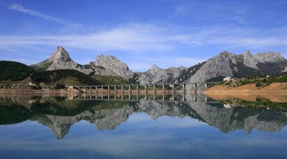 Embalse de Riaño, donde se pueden ver sus picos y valles o gaviotas, rebecos y búfalos.