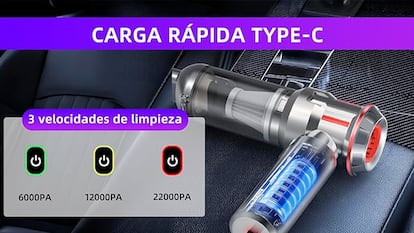 Aspirador de mano para el coche sobre fondo blanco.