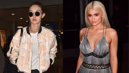 Gigi Hadid con una 'bomber' y, a la derecha, Kylie Jenner.