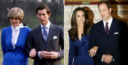 El día que Guillermo de Inglaterra hizo público su compromiso con Kate Middleton, en 2010, esta no solo lucía en su mano el famoso anillio que había llevado Lady Di, sino que para la ocasión escogió un vestido azul como tres décadas antes había hecho una joven Diana Spencer.