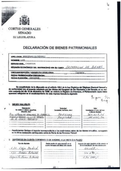 Declaración de bienes de Bárcenas al Senado