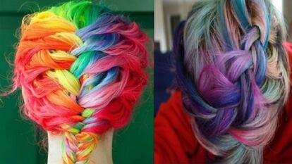 A la izquierda, una preciosa trenza con los colores del arcoiris. A la derecha... Bueno, los colores no son tan brillantes.