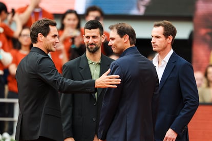 Federer, Djokovic, Nadal y Murray, este domingo en París.
