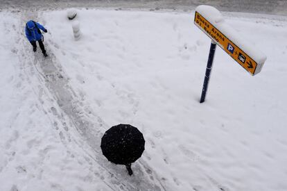 La nieve cubre las calles del bario de Salburua en Vitoria.