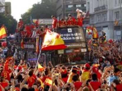 Celebraci&oacute;n por las calles de Madrid del triunfo de la Eurocopa de 2012