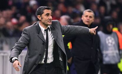 Ernesto Valverde, en el partido de Champions contra el Lyon.