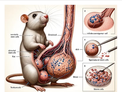 Una rata con una especie de pene gigante, en una imagen generada por científicos chinos con la herramienta Midjourney.