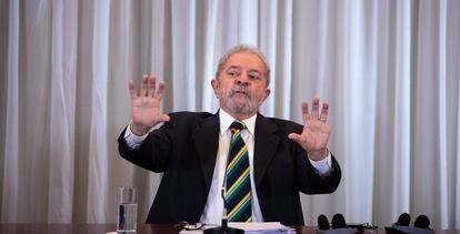 El expresidente Luiz Inacio Lula da Silva, durante una rueda de prensa, esta semana.