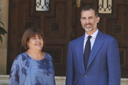 El rei Felip VI rep la presidenta del Parlament Balear, Xelo Huertas (Podem). 