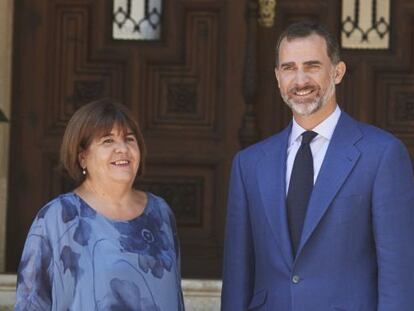 El rei Felip VI rep la presidenta del Parlament Balear, Xelo Huertas (Podem). 