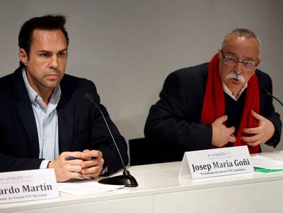El presidente de la patronal Unauto VTC Catalu&ntilde;a, Josep Maria Go&ntilde;i (derecha), y el presidente de Unauto VTC Nacional, Eduardo Mart&iacute;n.