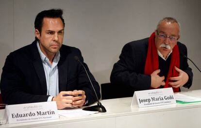 El presidente de la patronal Unauto VTC Catalu&ntilde;a, Josep Maria Go&ntilde;i (derecha), y el presidente de Unauto VTC Nacional, Eduardo Mart&iacute;n.