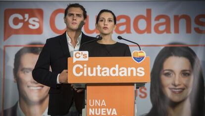 Albert Rivera i Inés Arrimadas, ahir a Barcelona.