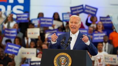 El presidente de Estados Unidos, Joe Biden, este viernes durante un mitin en Detroit (Míchigan).
