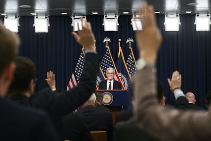 El presidente de la Reserva Federal, Jerome Powell, en una rueda de prensa el pasado 7 de mayo.