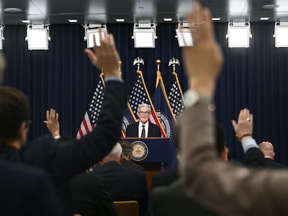 El presidente de la Reserva Federal, Jerome Powell, en una rueda de prensa el pasado 7 de mayo.