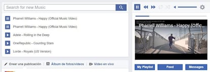 Búsqueda y reproducción de música desde el mismo muro de Facebook