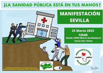 Cartel anunciador de la manifestación en defensa de la sanidad pública en Sevilla.