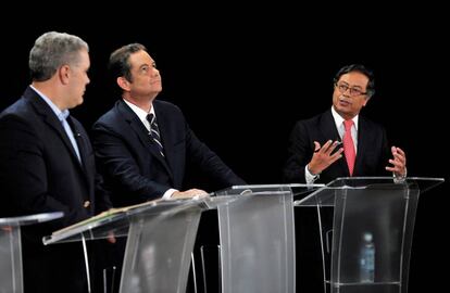 Iván Duque, Germán Vargas Lleras y Gustavo Petro, en un debate presidencial. 