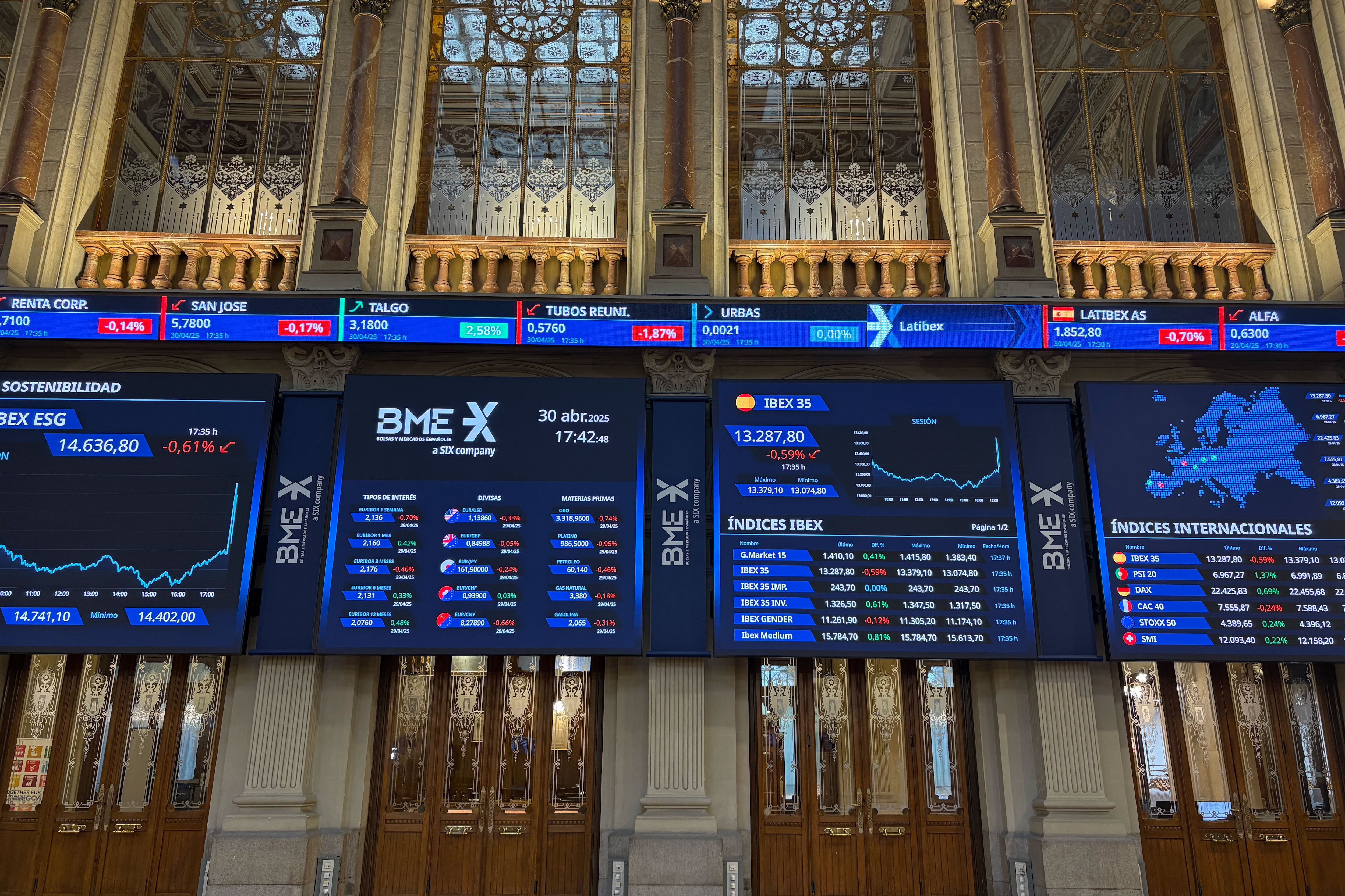 Paneles de la Bolsa de Madrid.